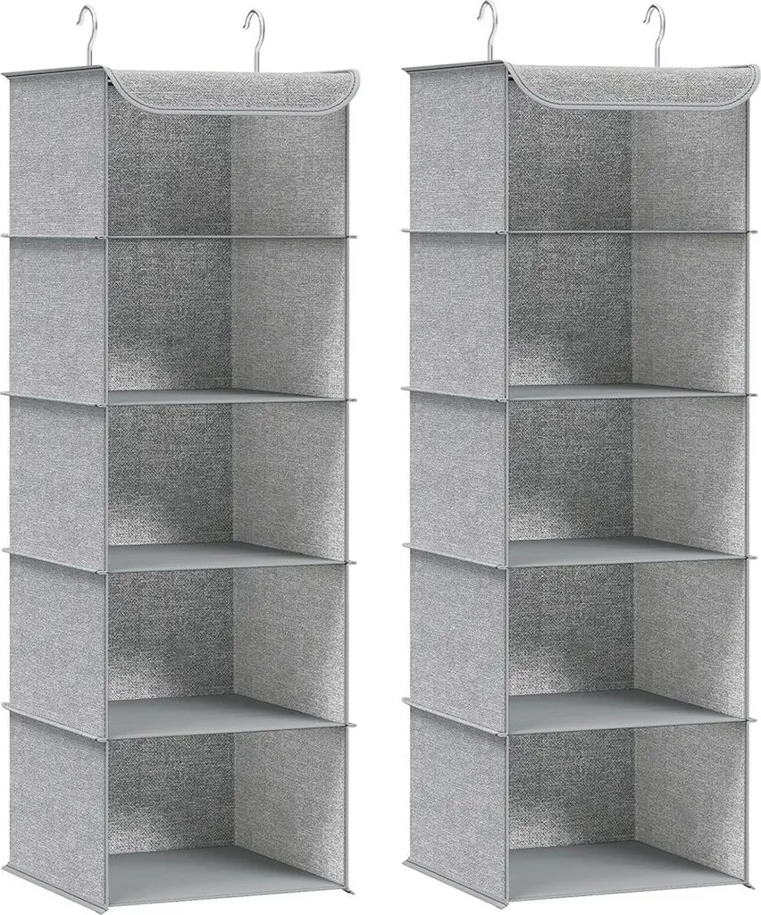 Set de rangement suspendu lot de 2 organisateurs gris clair et crochets