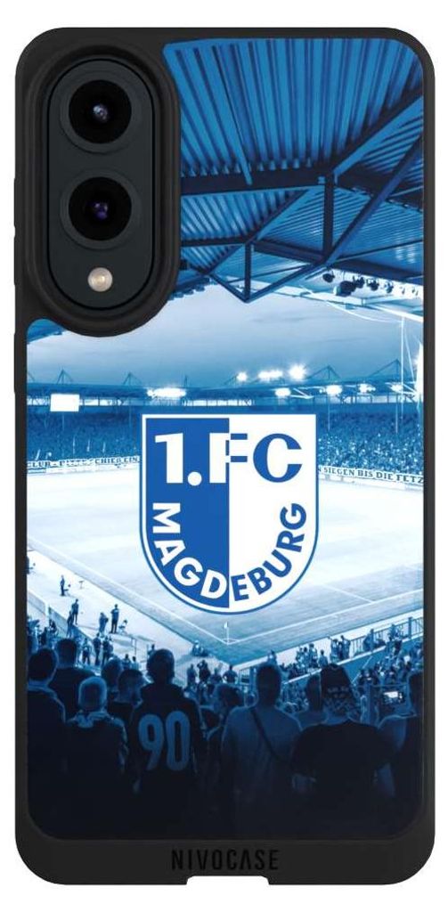NIVOCASE Handyhülle für Samsung Galaxy S25 Edge Hülle NIVOpure Case Schwarz Stadion 1. FC Magdeburg 1. FCM