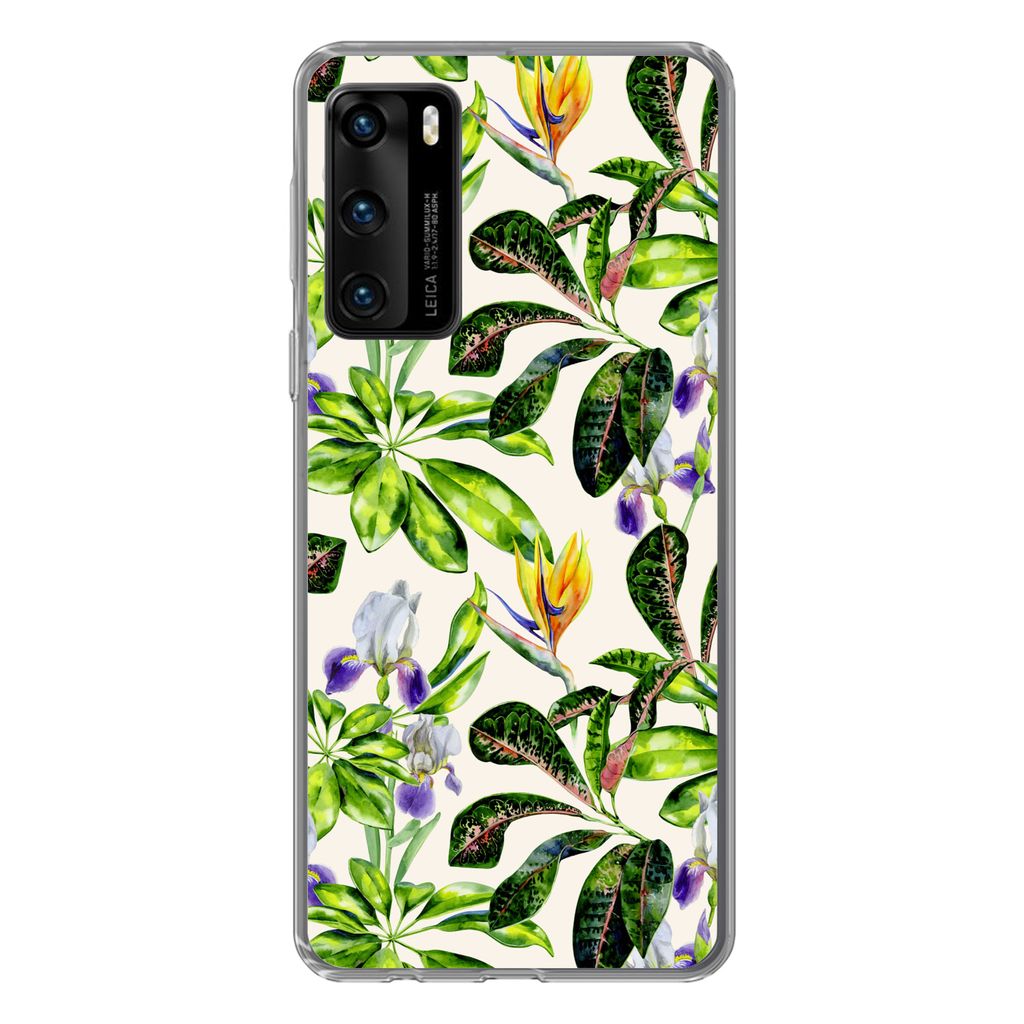 MuchoWow Handyhülle Schutzhülle Hülle für Huawei P40 Blätter - Strelitzia - Blüte Silikon Softcase Handy Hülle - Handytasche