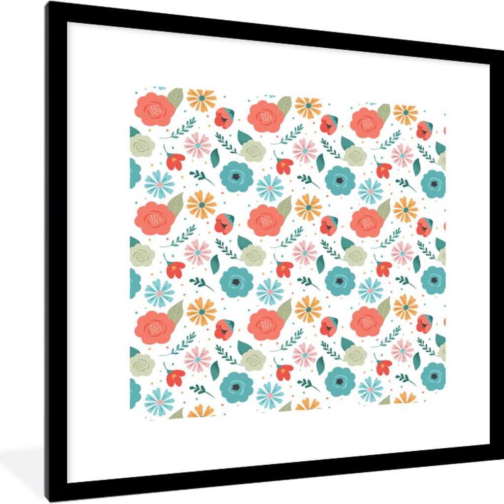 MuchoWow® Gerahmtes Poster Blumen - Blätter - Muster 40x40 Produktbild 