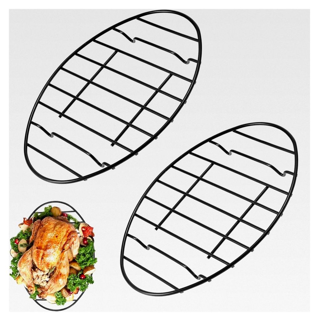 2 Stück Bräter mit integrierten Füßen, 30,5 x 21,6 cm, schwarz, oval, antihaftbeschichtet