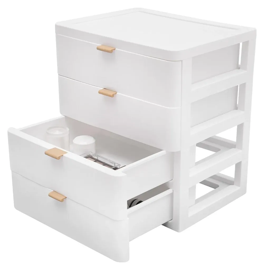 Organiseur de bureau blanc à 4 tiroirs, meuble de tri solide et pratique