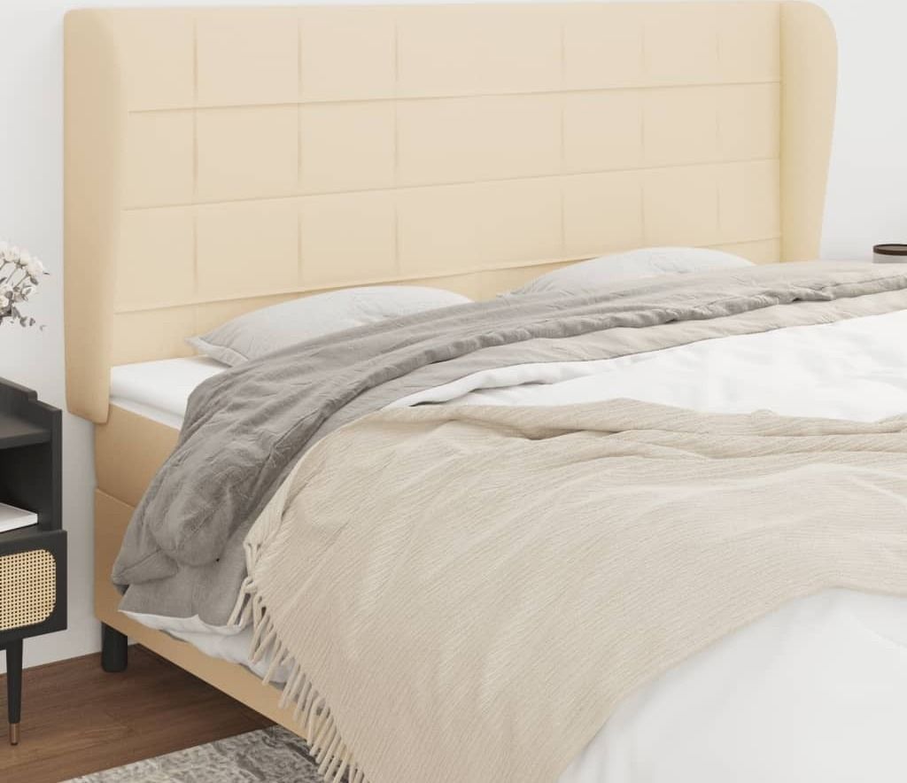 The Living Store Kopfteil mit Ohren Creme 183x23x118/128 cm Stoff