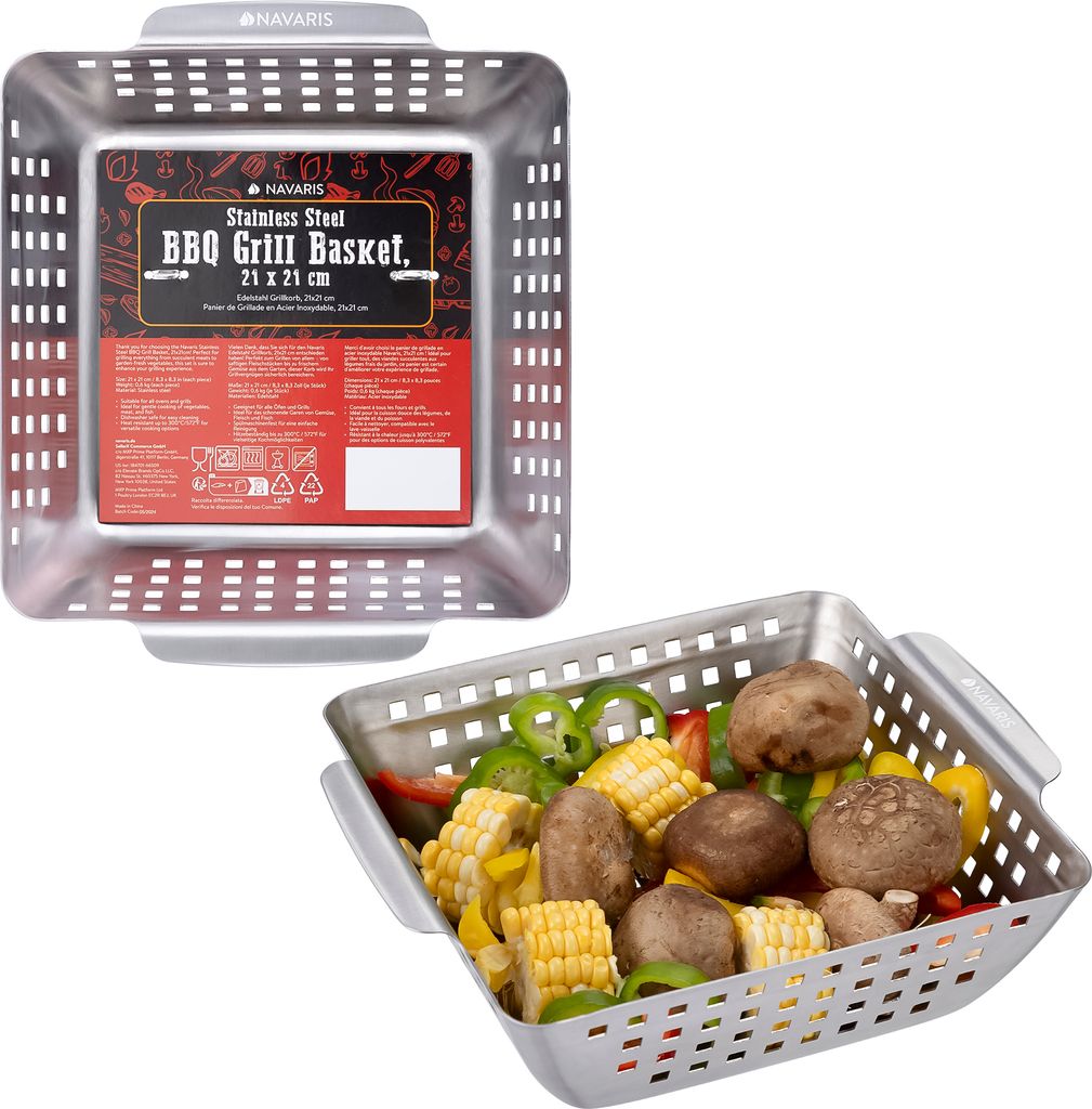 Navaris Edelstahl Grillschale - Grillkorb Gemüse - Grillpfännchen für Grill - Grill Schale für Gemüse - Hervorragende Hitzespeicherung - Für ...
