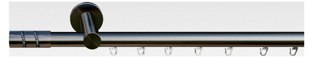 Innenlauf Gardinenstange nach Maß, Boston 1-läufig, Edelstahl-Optik, 20 mm Durchmesser, 240 cm, inkl. Trägern und Endstücken
