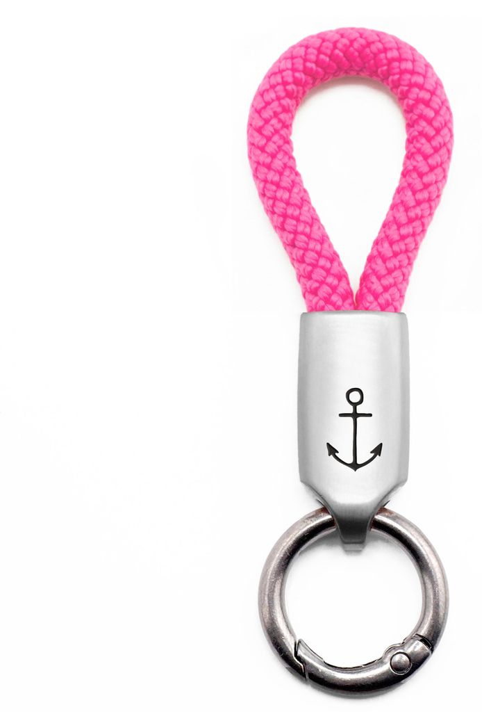GIPFELWELLE Handgemachter Edelstahl Schlüssel Anhänger mit Gravur Kette Ring Paracord 6 mm Segeltau, Damen Herren, Anker, Pink, Silber