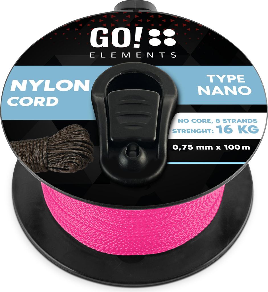 GO!elements 100m Nano Cord Seil aus reißfester Nylonschnur - 0,75mm Nano Cord Typ Nano Schnur - geeignet als Allzweckseil & Reepschnur - Max. 16kg...