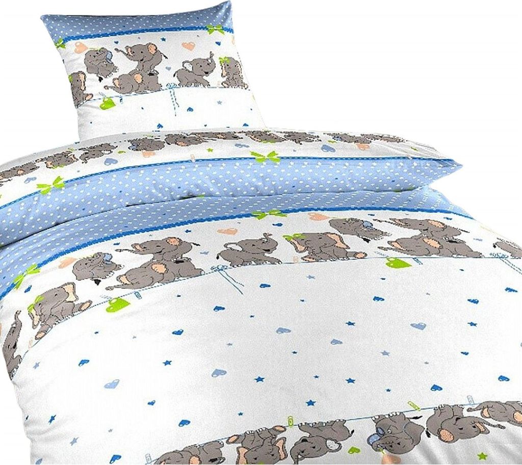 Krepp-Bettwäsche Elephants denim 90x130, 45x60 cm