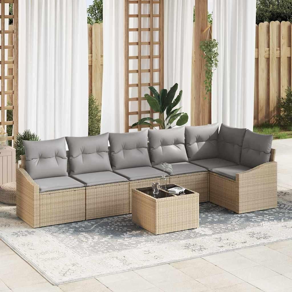 Maison Exclusive - Sofa Set mit Kissen 7 pcs Beige Poly-Rattan