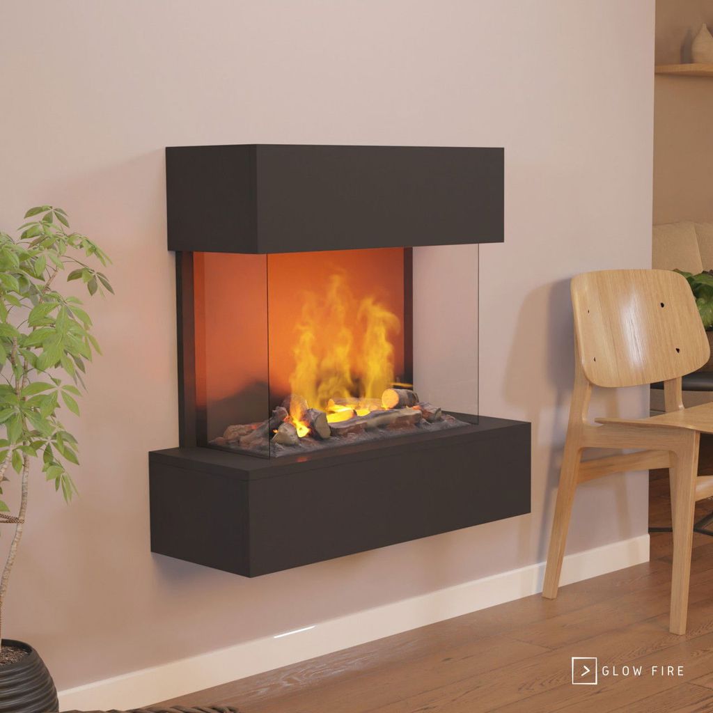 GLOW FIRE Elektrokamin 'Hölderlin'| Wasserdampf Kamin mit OMC 600 inkl. Holz in schwarz als Wandkamin| HxBxT: 120x120x37 cm