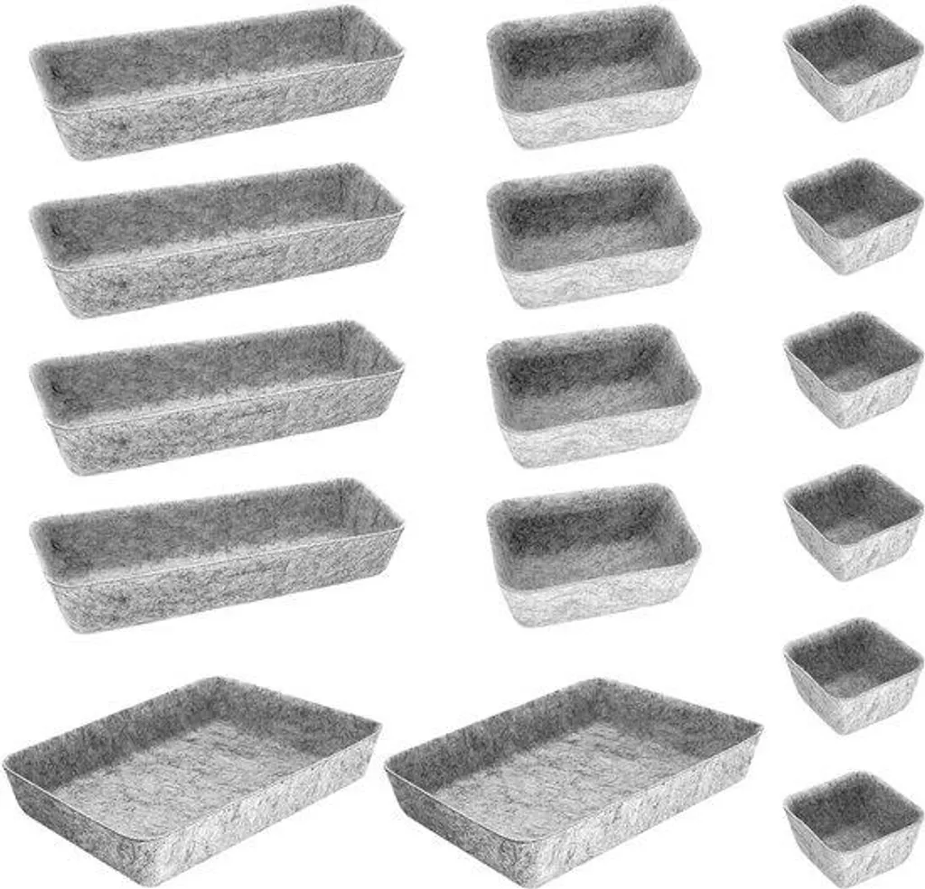 Ensemble de rangement en feutre gris clair 16 pièces pour tiroir bureau
