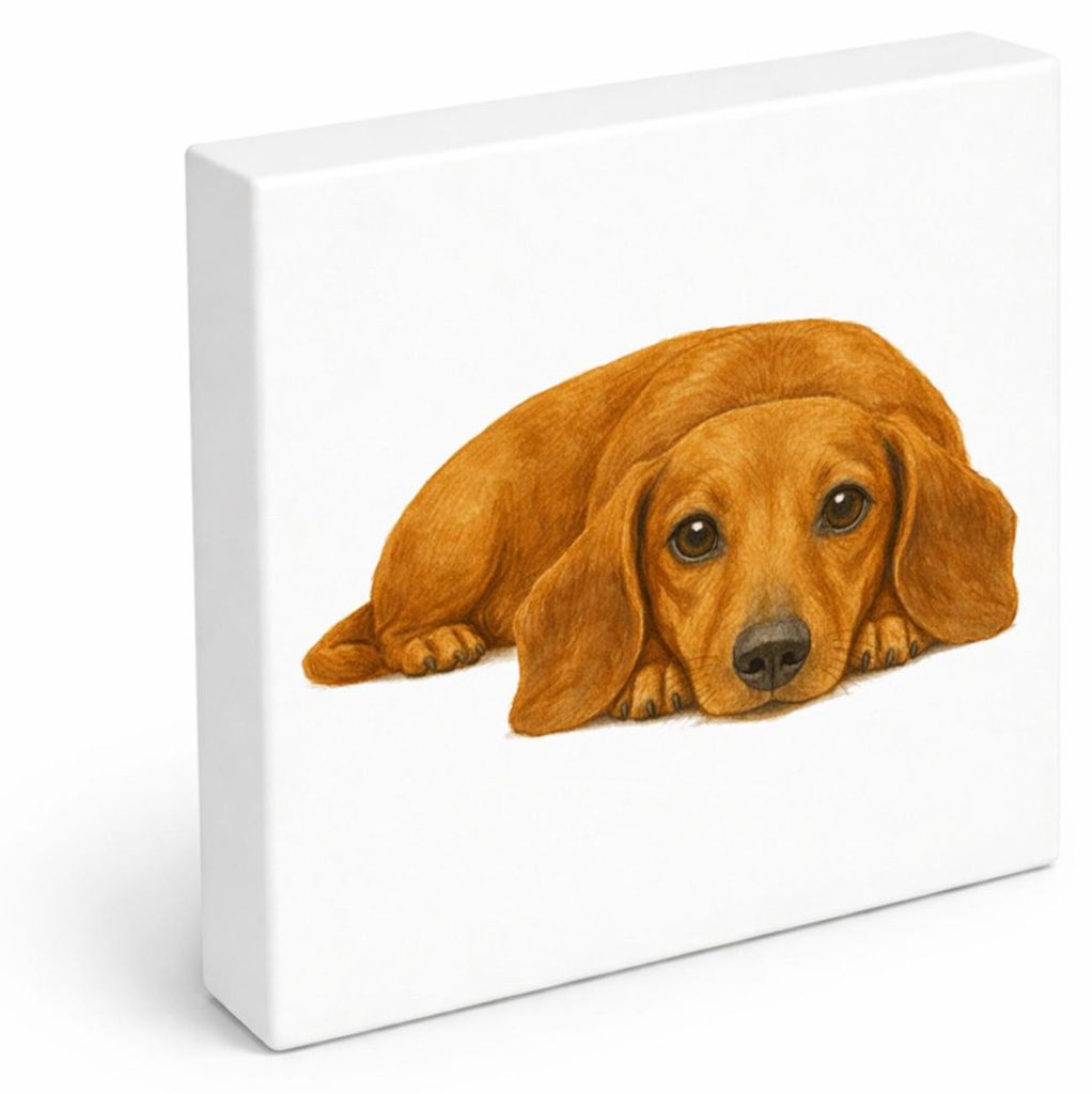Dackelträume Dackel Illustration Holzbild in 15x15 cm zum Stellen oder