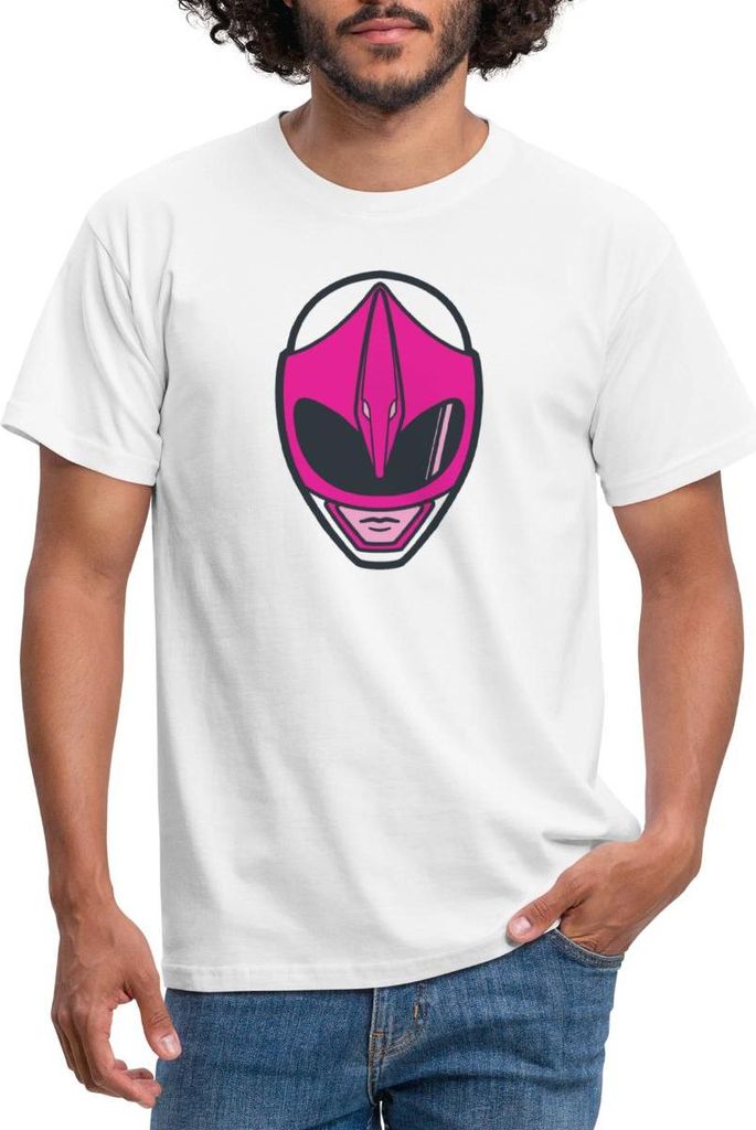 Spreadshirt Power Rangers Pinker Ranger Helm Männer T-Shirt, XL, Weiß