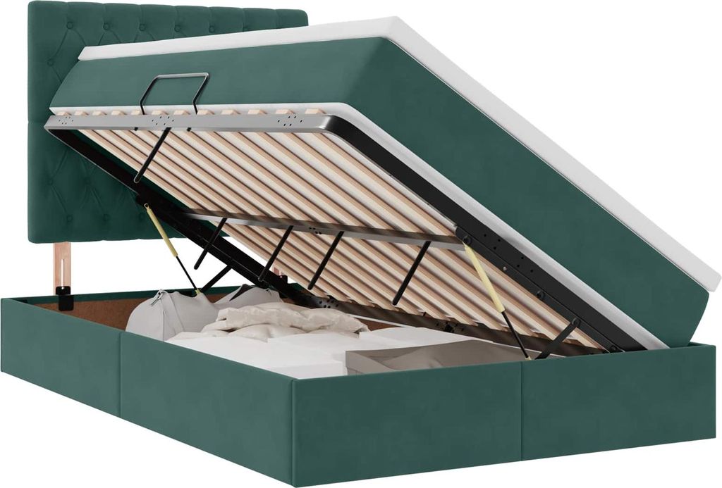 Bett mit Stauraum und LED mit LED Dunkelgrün 120 x 200 cm Samt