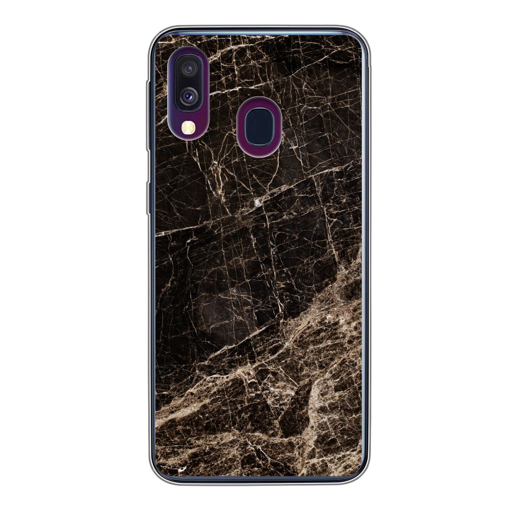 MuchoWow Handyhülle Schutzhülle Hülle für Samsung Galaxy A40 Marmor - Luxus - Schwarz Silikon Softcase Handy Hülle - Handy-Tasche