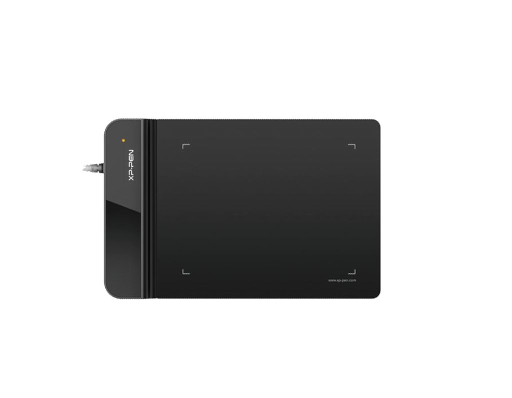 A black graphic tablet is shown against a white background.