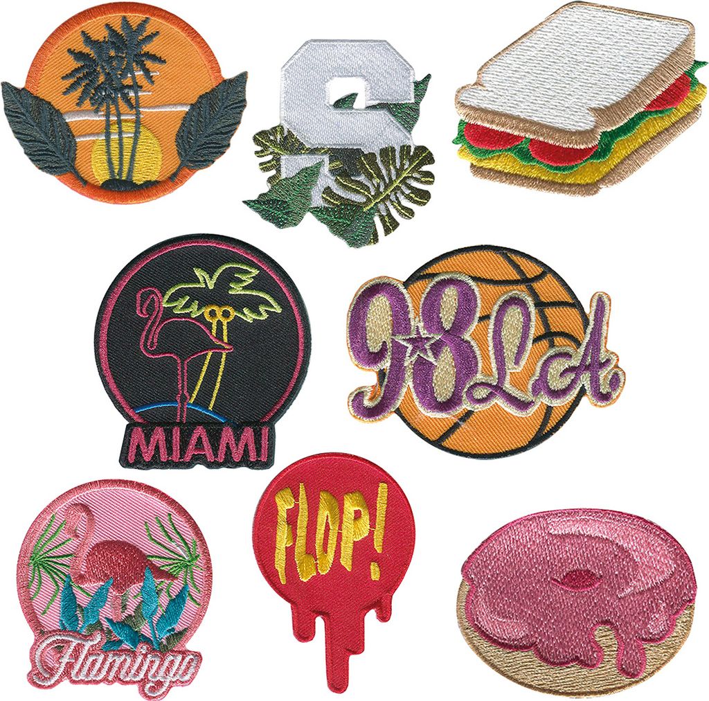 Achtziger Neunziger Set 8 Stück - Aufnäher, Bügelbild, Aufbügler, Applikationen, Patches, Flicken, Zum Aufbügeln