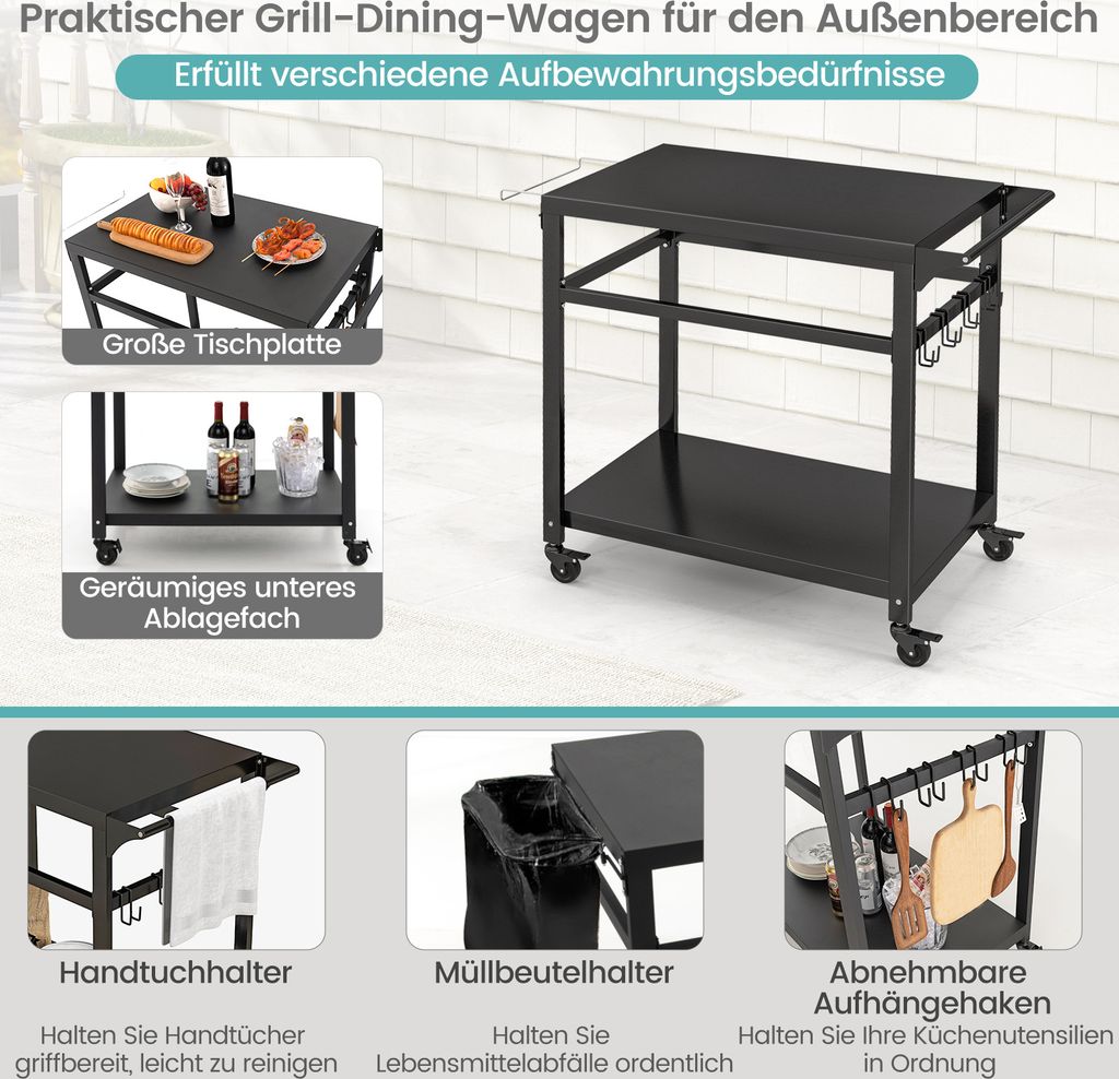 BBQ-Toro Grillwagen 95 x 50 x 80 cm | zilver | grilltafel met groot werkblad | grill bijzettafel