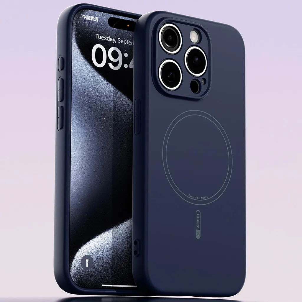 Custodia magnetica per iPhone 15 Pro, compatibile con MagSafe, in silicone liquido, antiurto e antigraffio Blu scuro