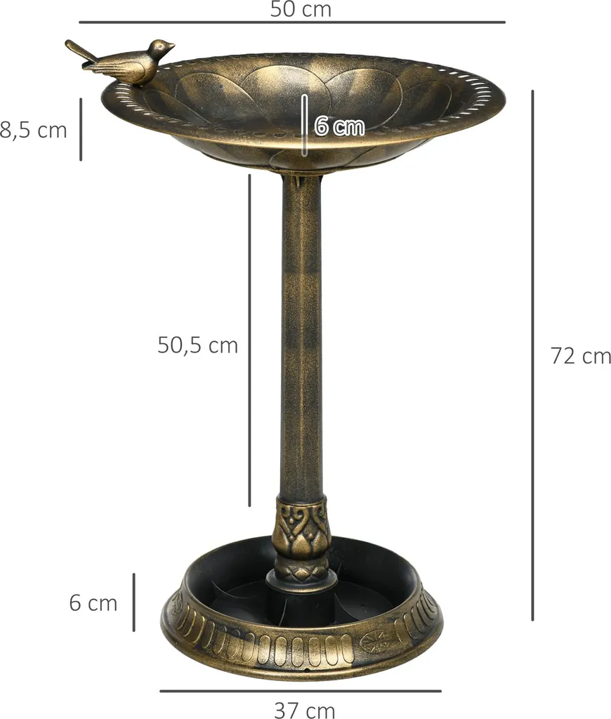 Bain d'Oiseaux 2 en 1 Style Rétro Bronze en Résine Résistante Intempéries - 5