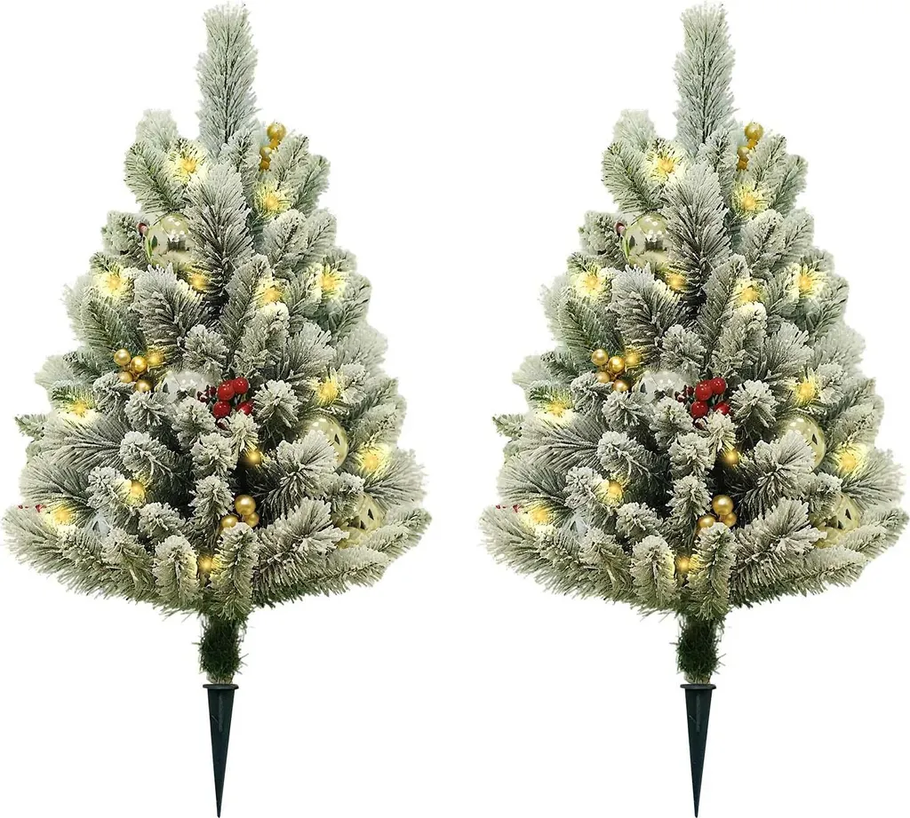 Lot de 2 Sapins de Noël Artificiels 75 cm Flocage Blanc avec 50 LED