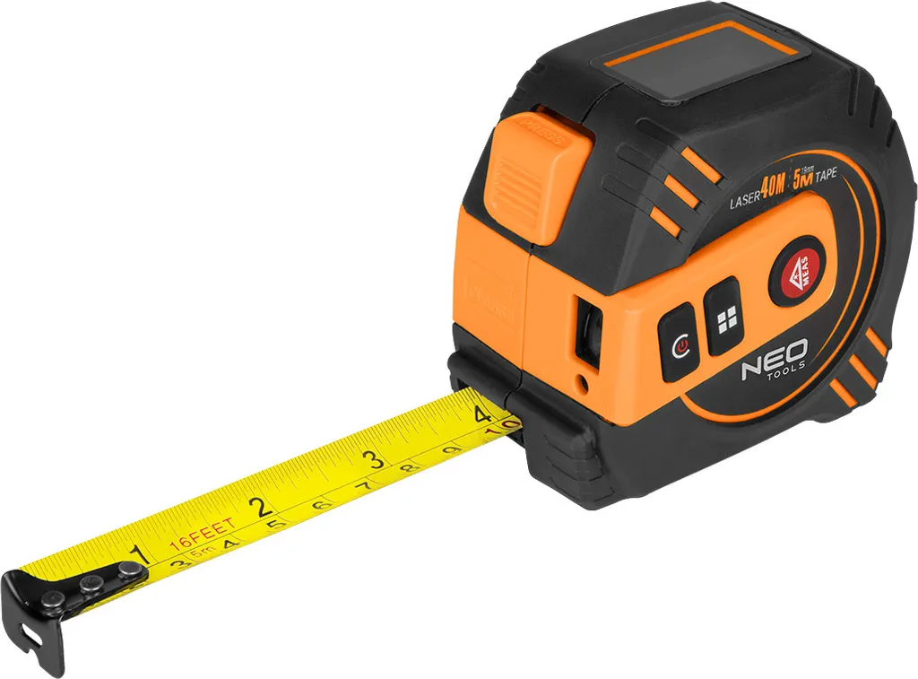 NEO TOOLS Télémètre Laser 2-en-1 avec Mètre à Ruban 5m Rechargeable USB-C
