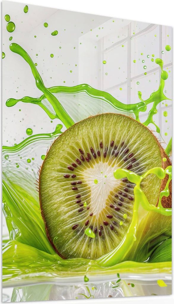 Glasbild 50x75cm in XXL für Wohnzimmer, Schlafzimmer Motiv Kiwi Spritzer