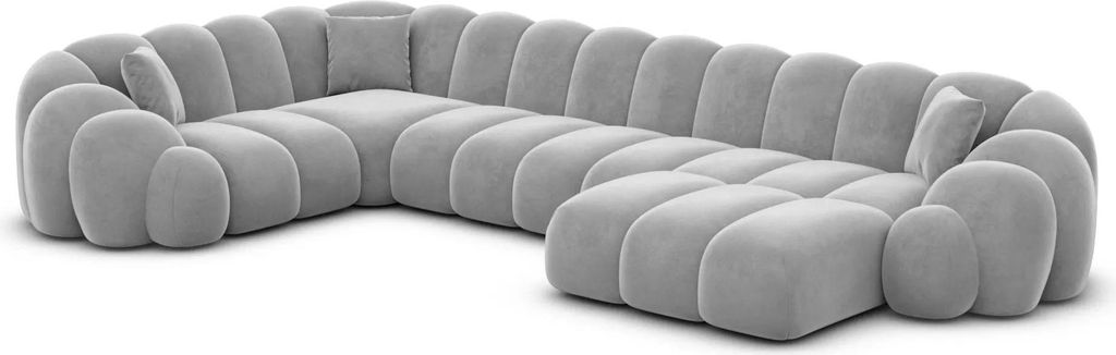 Samtstoff U-Form XL Wohnlandschaft Liora Hellgrau Rechts