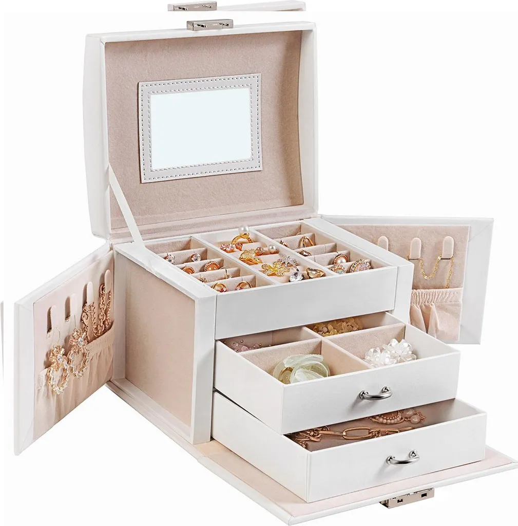 Coffret à bijoux verrouillable blanc - Boîte de rangement sécurisée
