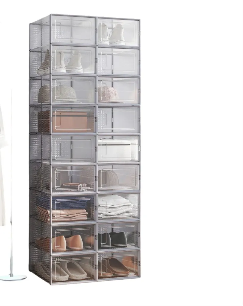 Rangement Chaussures en Plastique Transparent Empilable - 18 Pièces