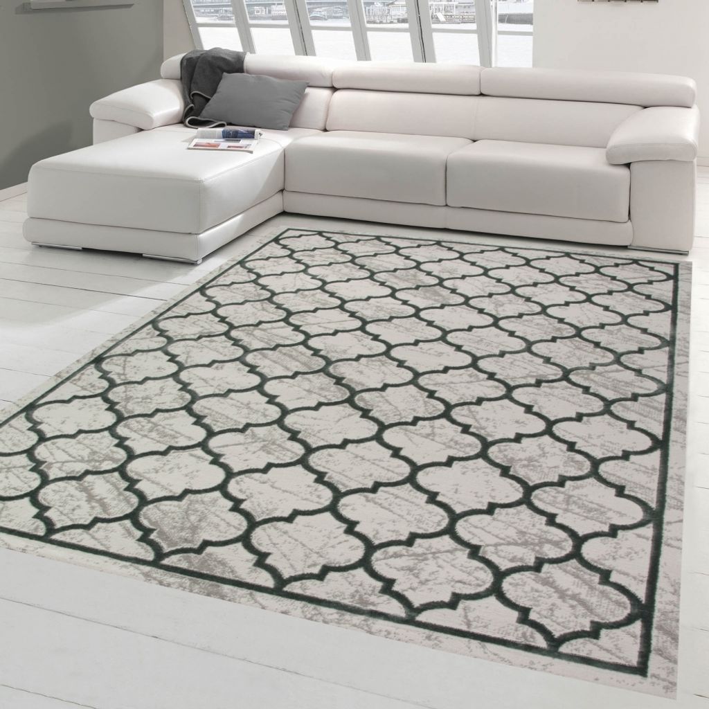 Moderner Designer Teppich marokkanisches Muster hellgrau anthrazit silber Größe - 160 x 230 cm