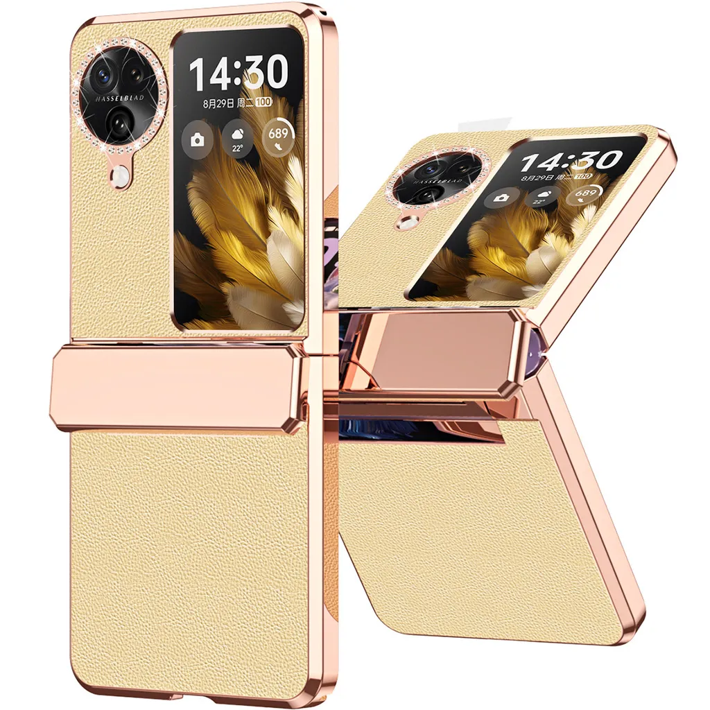 Cover Slim Oppo Find N3 Flip Oro Lucido | Custodia con Strass e Cerniera