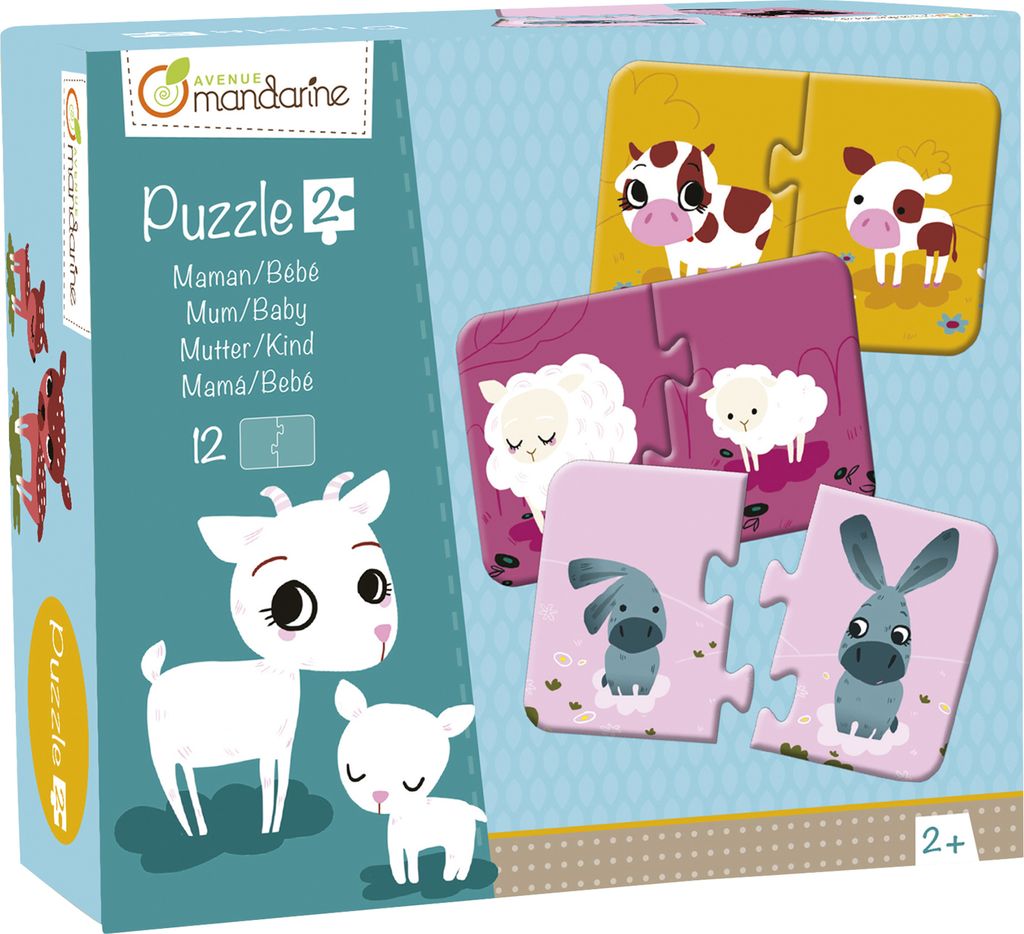 Avenue Mandarine 2x 2-teilige Puzzles, Mutter/Baby - Mehrfarbig JE502O