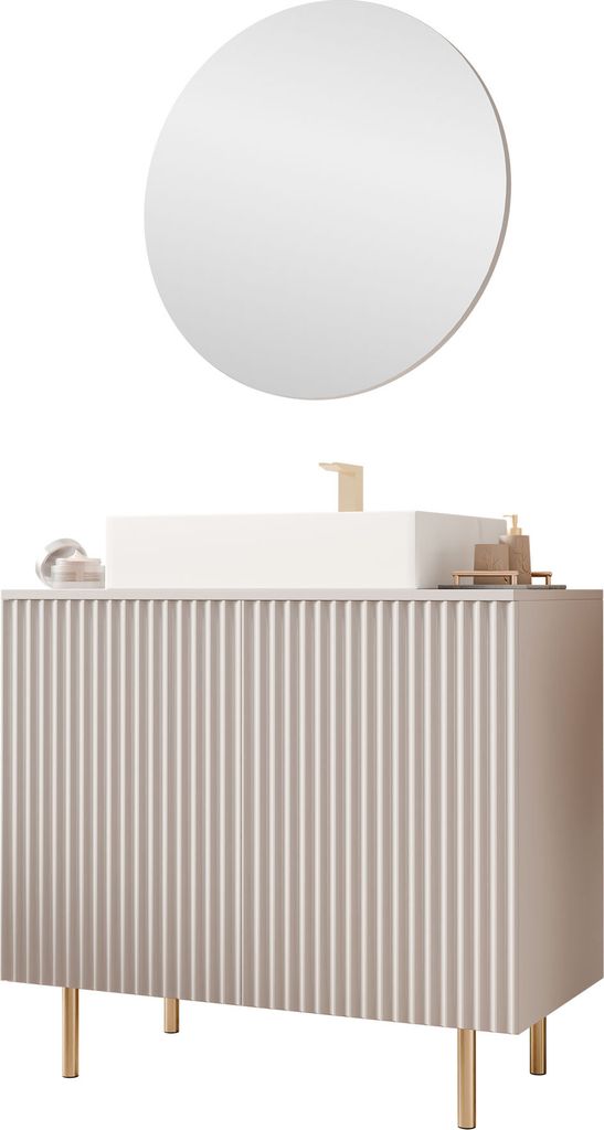 MIRJAN24 Badmöbel-Set Nubia I, Badezimmer-Set mit Spiegel (Farbe: Cashmere, Ohne Siphon, Ohne Waschbecken)