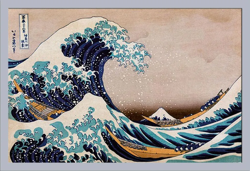 Poster Artistico Hokusai Grande Onda Cornice MDF Argento Shinsuke