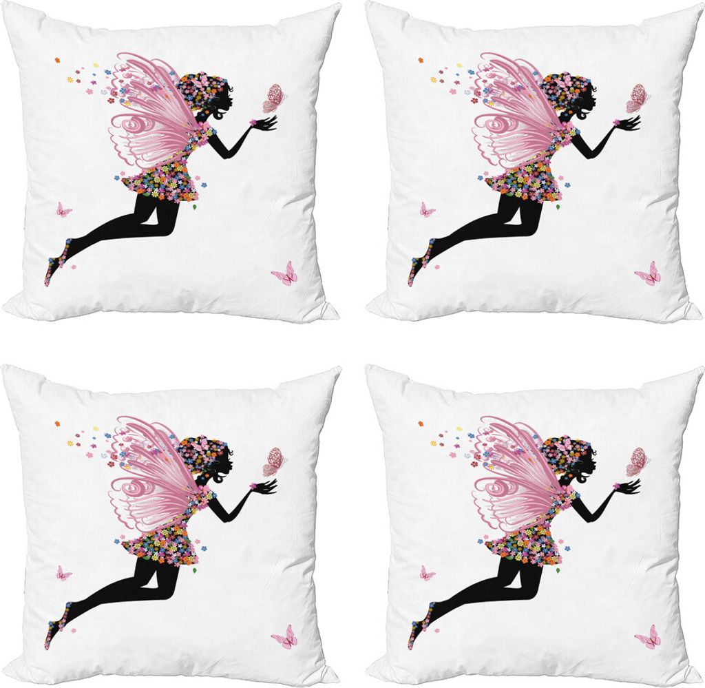 ABAKUHAUS Fee Kissenbezug Set (4 Stück), Floral Dressed Engel, Moderner Doppelseitiger Digitaldruck, 50 cm x 50 cm, Mehrfarbig