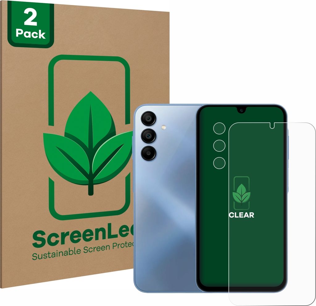 2x ScreenLeaf Schutzfolie für Samsung Galaxy A15 (Display+Kamera) nachhaltiger Displayschutz Display Schutz Folie Klar Transparent