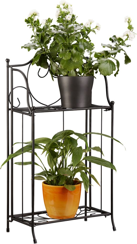 Relaxdays Blumenregal Metall 2-stöckig für Topfpflanzen, Produktbild 
