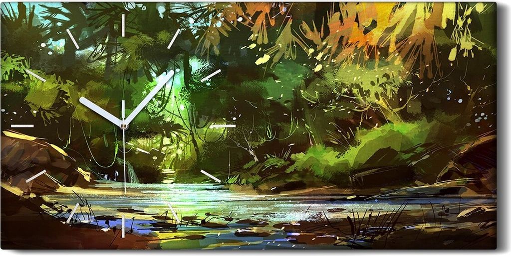 Dekor Leinwand Uhr Wandbilder Quarz 60x30 abstrakt Dschungel tropisch Wald - weiße Hände