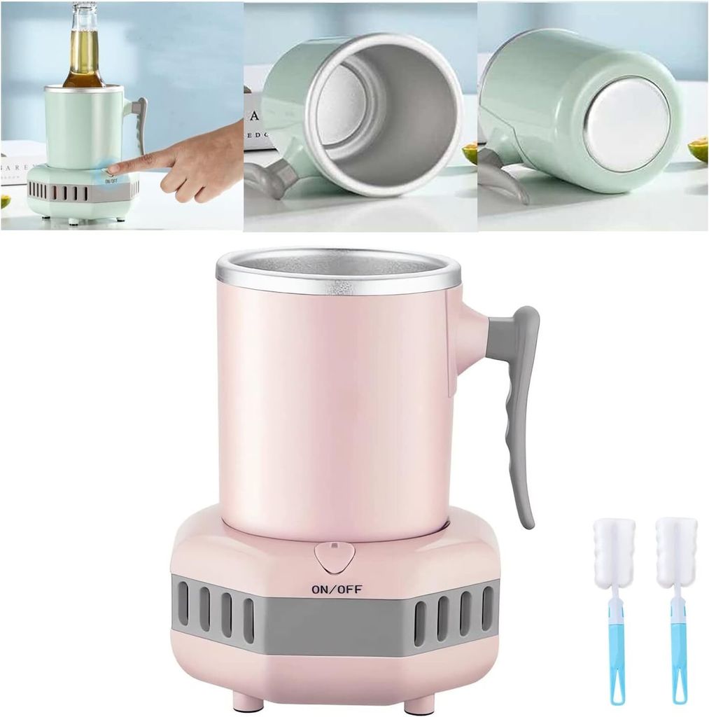 Tragbarer Mini-Schnellkühlbecher, elektrischer Kühlbecher für Haus/Büro Mini-Eisbereiter für Bier, Cola, Saft, Milch, Kaffee(Rosa)