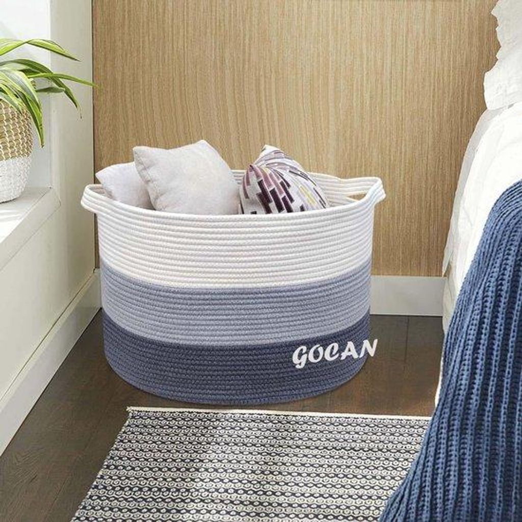 Grosses Baumwolltuchbeutel 22" x 22" x 14" Gewebter Wäschekorb für Decken Kinderwäschekorb mit Griffen für Spielzeug Pflanzen Kissen Wohnzimmer...
