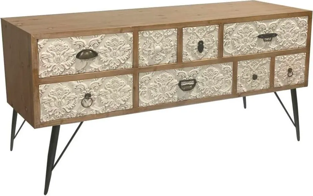 Meuble TV DKD Home Decor 120x40x61 cm en sapin naturel et métal blanc