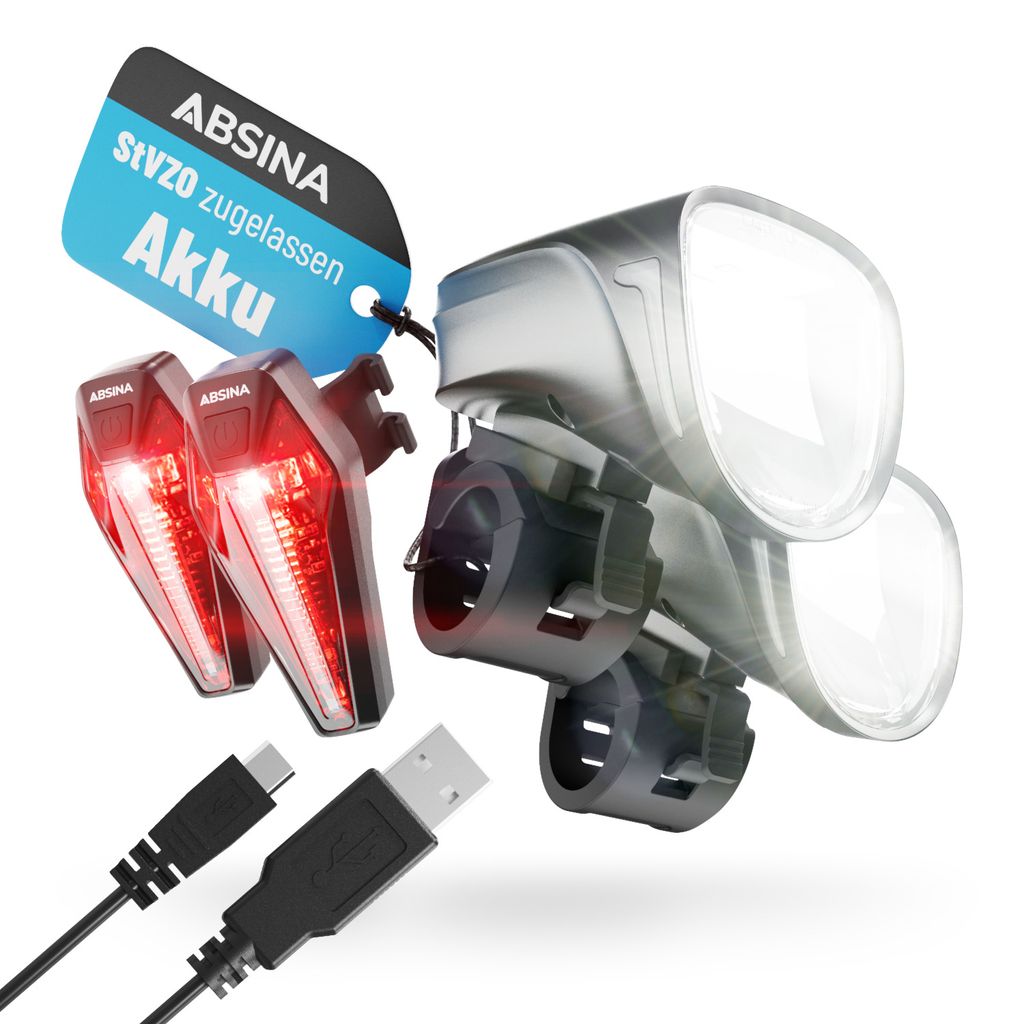 StVZO Zugelassen Fahrradlicht Set USB Akku, LED Fahrradbeleuchtung