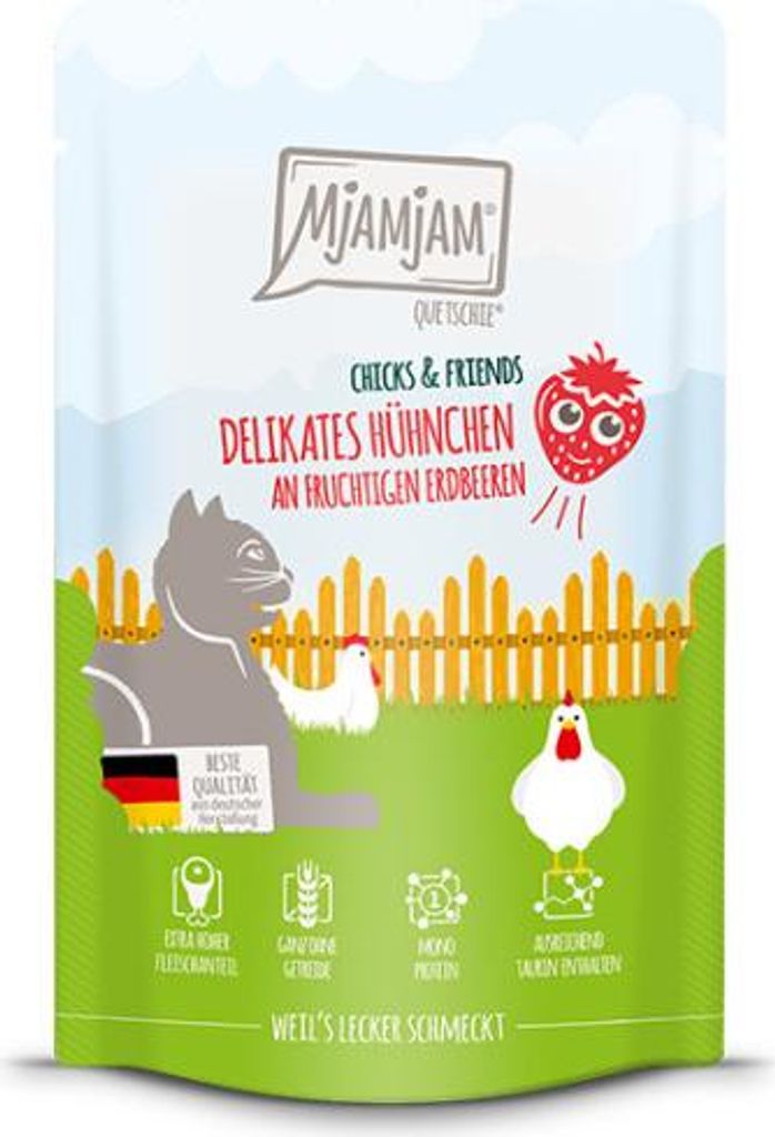 MjAMjAM 12x125g Huhn an Erdbeere Nassfutter für Katzen getreidefrei