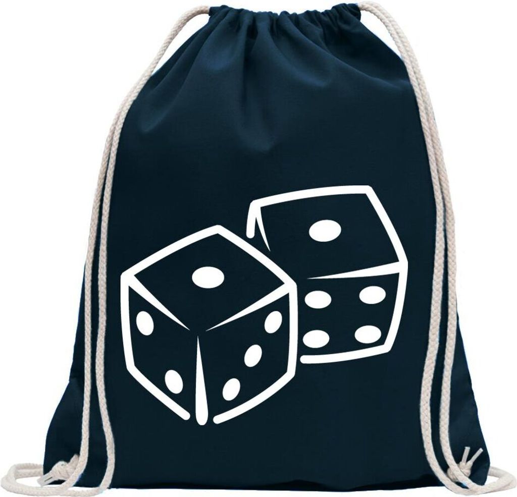 Kiwistar - Turnbeutel - dunkelblau - Würfel sechs Seiten - Fun Rucksack Sport Beutel Gymsack Baumwolle mit Ziehgurt