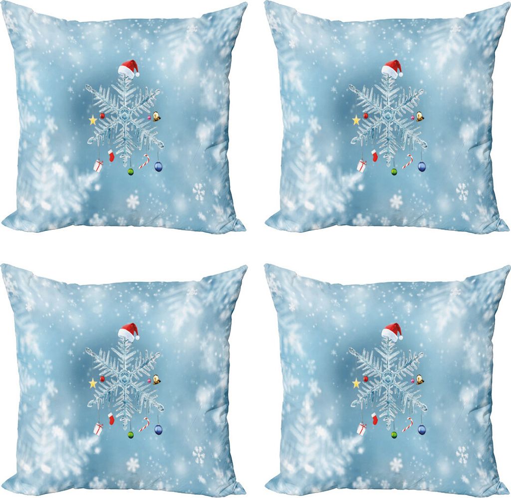 ABAKUHAUS Weihnachten Kissenbezug Set (4 Stück), Noel Aufwändige Snowflake, Moderner Doppelseitiger Digitaldruck, 50 cm x 50 cm, Braun Grün