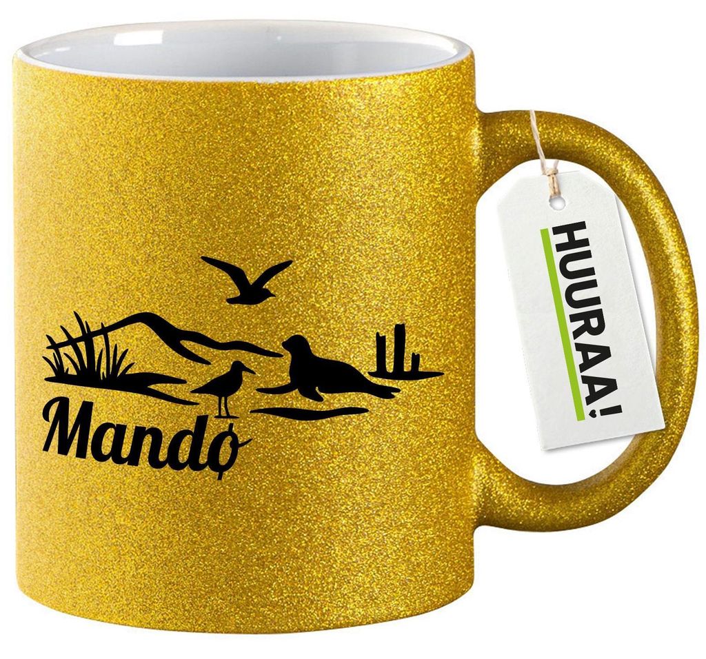 Huuraa Glitzertasse Mandø Dänemark 330ml Gold Keramik Kaffeebecher Geschenkidee