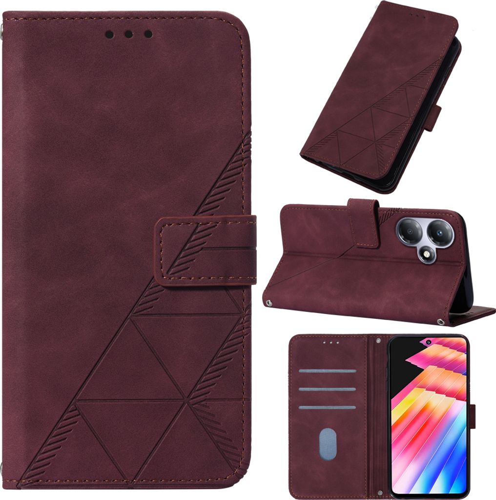 Hülle für Infinix Hot 30 Play NFC Prägung Flip Leder Kartenfächer Schutzhülle mit Ständer Rot