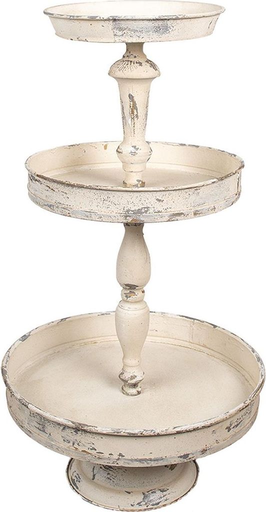Clayre & Eef 3-Schicht-Etagere Ø 42x75 cm Beige Metall