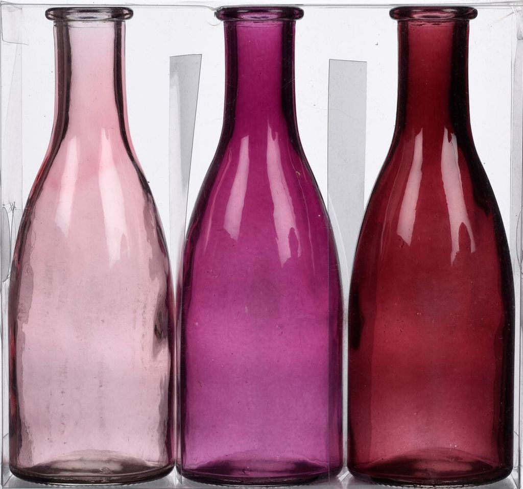 Set 3-tlg Glasvase Bottle, Farbe:Pink Vasen